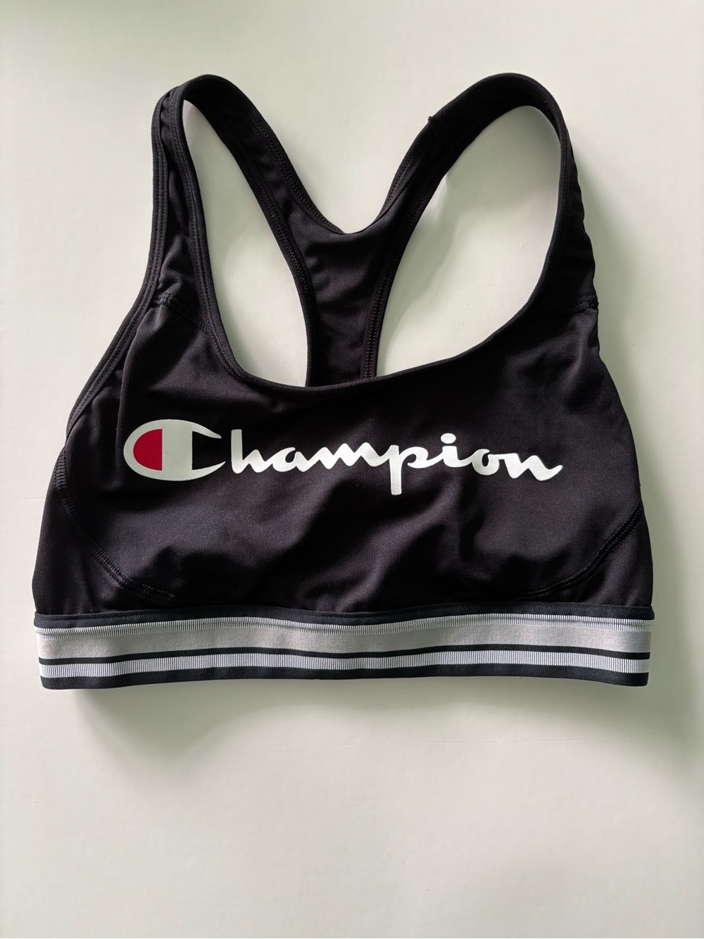Champion Black & White Logo Racerback Sports Bra